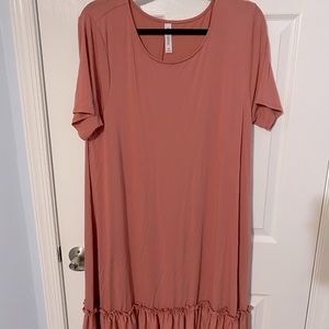 Rust colored ruffle midi dress
